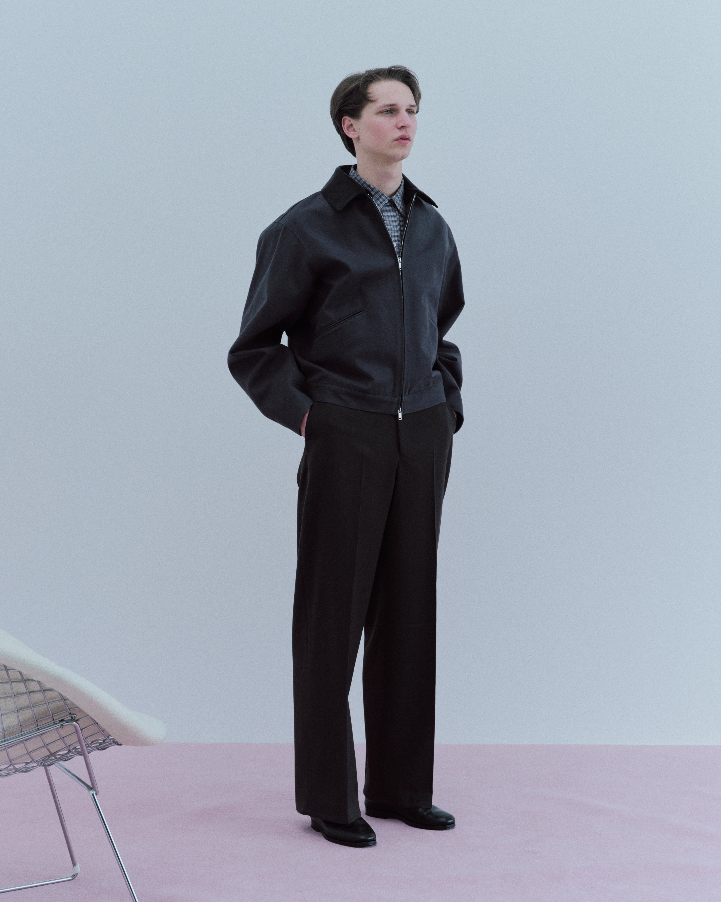 Organic Wool Survival Cloth / Flat Front Wide Trousers, Dark Sage