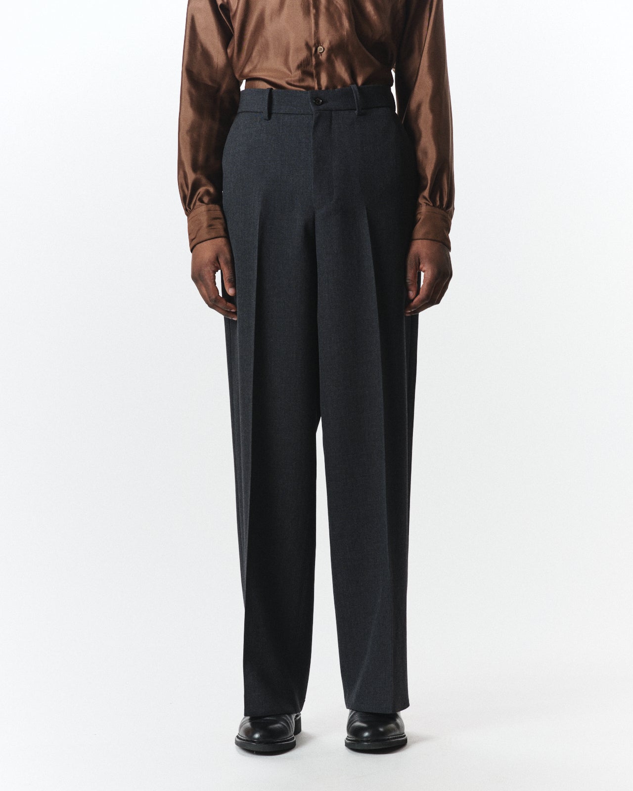 Organic Wool Survival Cloth / Flat Front Wide Trousers, Charcoal