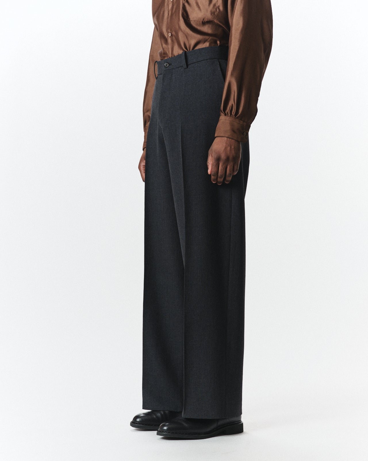 Organic Wool Survival Cloth / Flat Front Wide Trousers, Charcoal