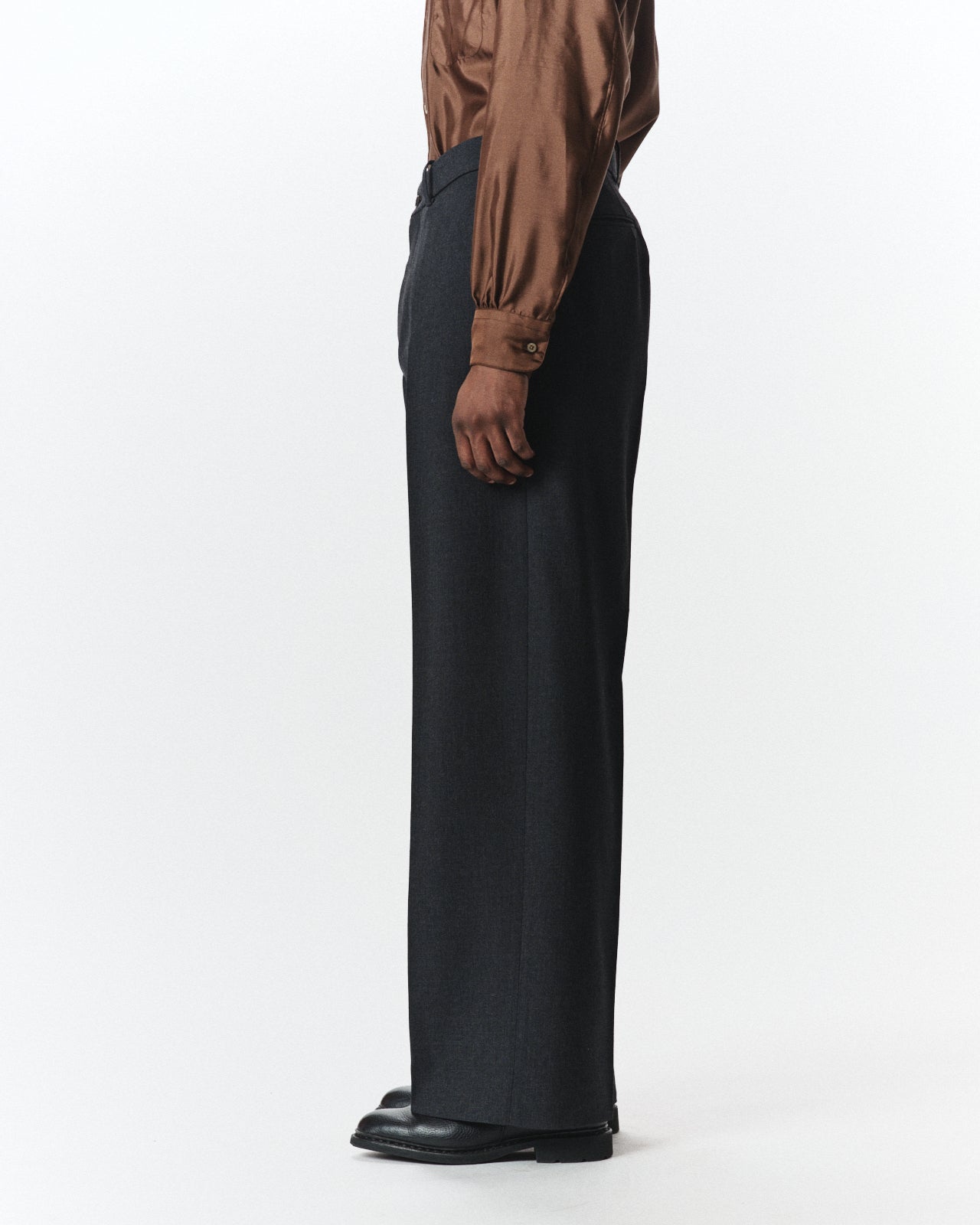 Organic Wool Survival Cloth / Flat Front Wide Trousers, Charcoal