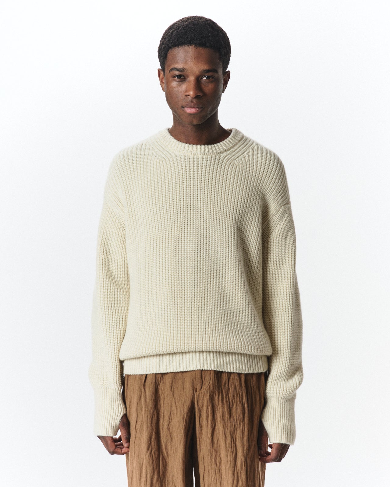 アルパカ16 / リブドクルーネックジャンパー, Natural White