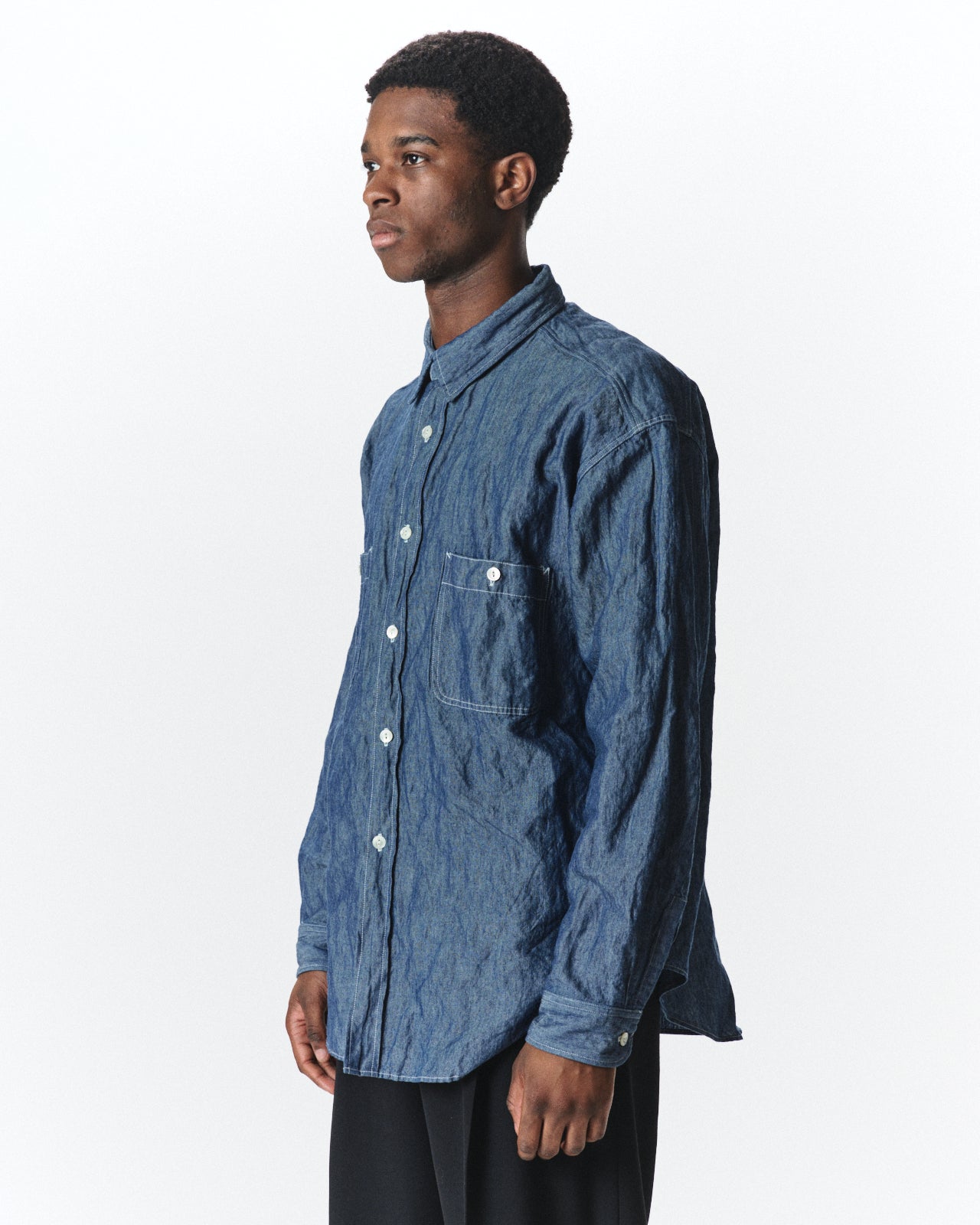 Cotton Stainless Steel Chambray / Two Pocket Work Shirt, Indigo