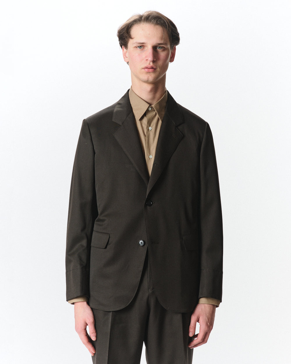 オーガニックウール 2/80 ギャバジン / サックコート, Dark Olive