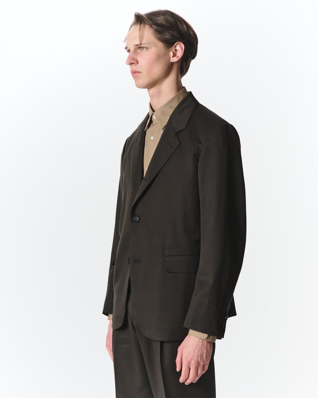 Organic Wool 2/80 Gabardine / Sack Coat, Dark Olive