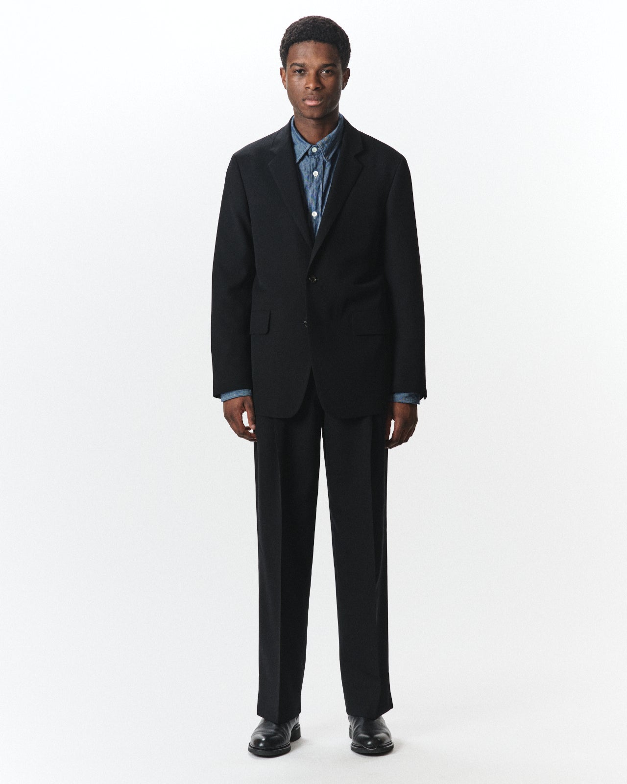 Organic Wool Survival Cloth / Double Pleated Semi Easy Trousers, Black