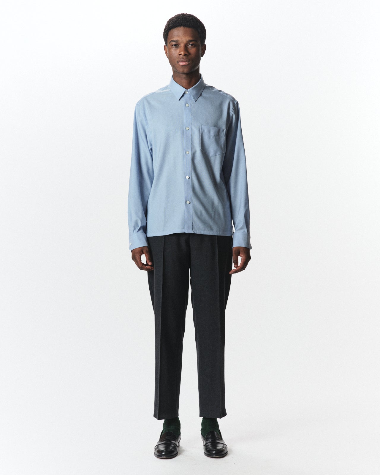 Organic Wool Survival Cloth / Flat Tapered Trousers, Charcoal
