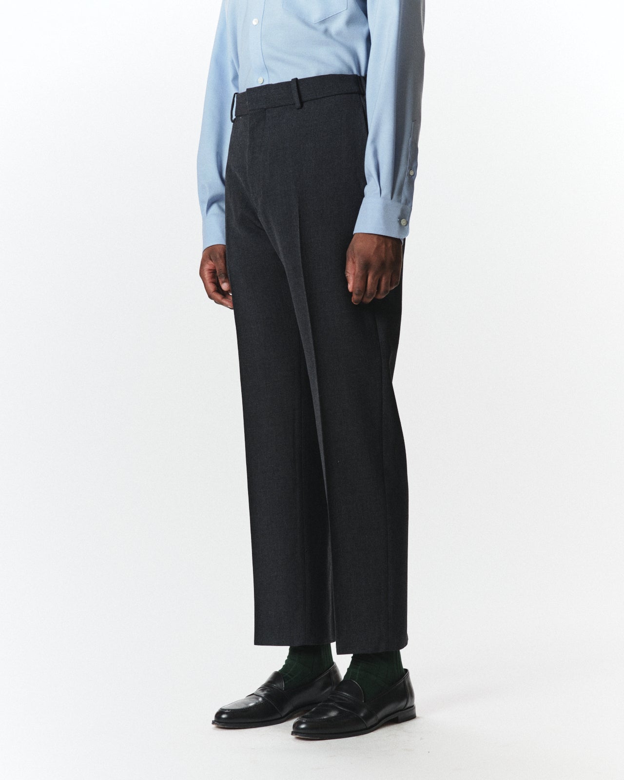 Organic Wool Survival Cloth / Flat Tapered Trousers, Charcoal