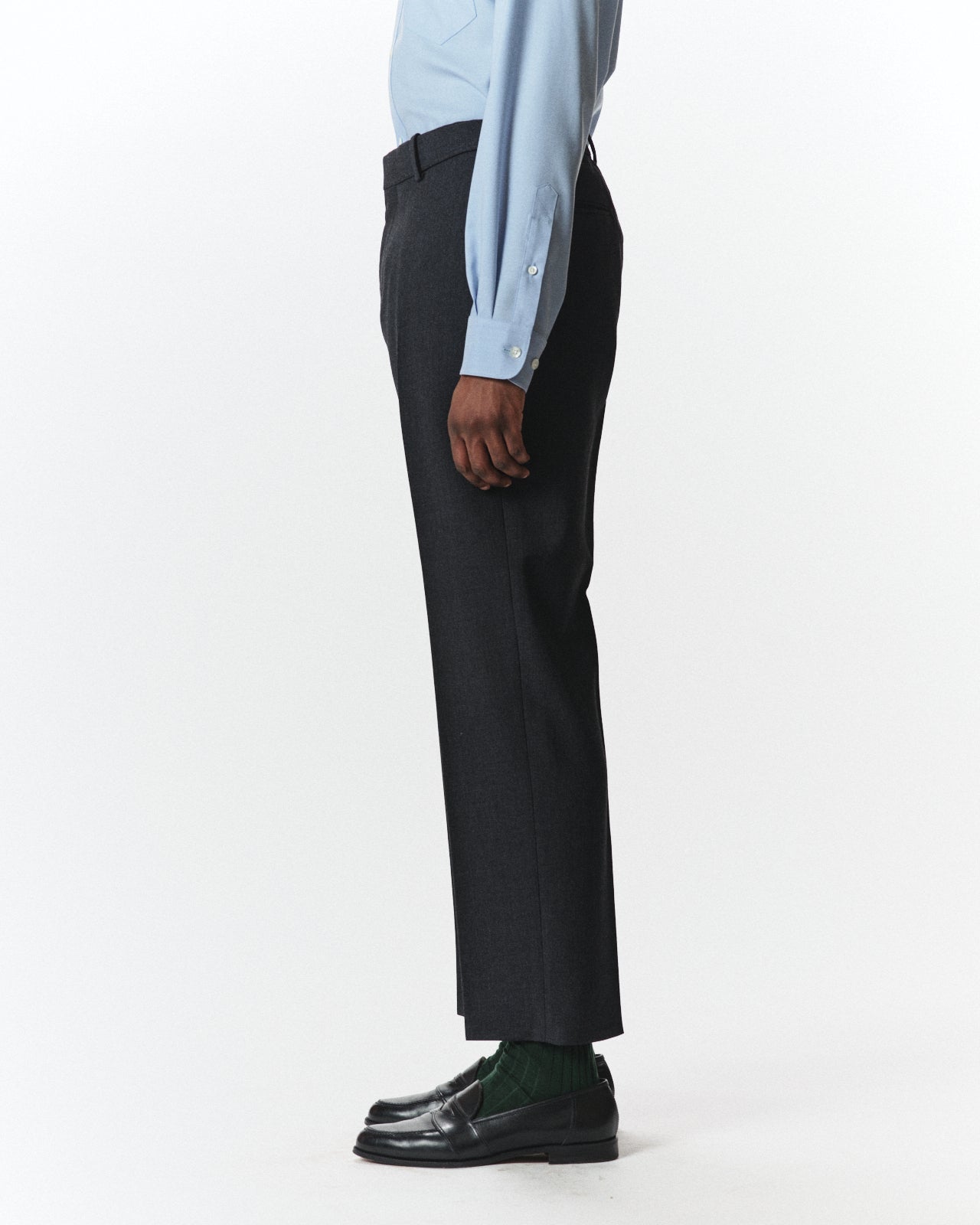Organic Wool Survival Cloth / Flat Tapered Trousers, Charcoal