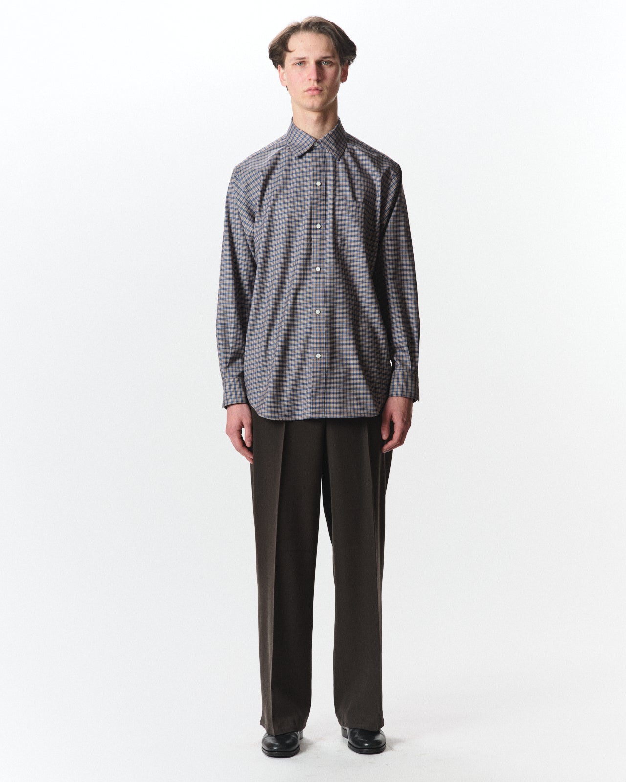 Organic Wool Survival Cloth / Flat Front Wide Trousers, Dark Sage