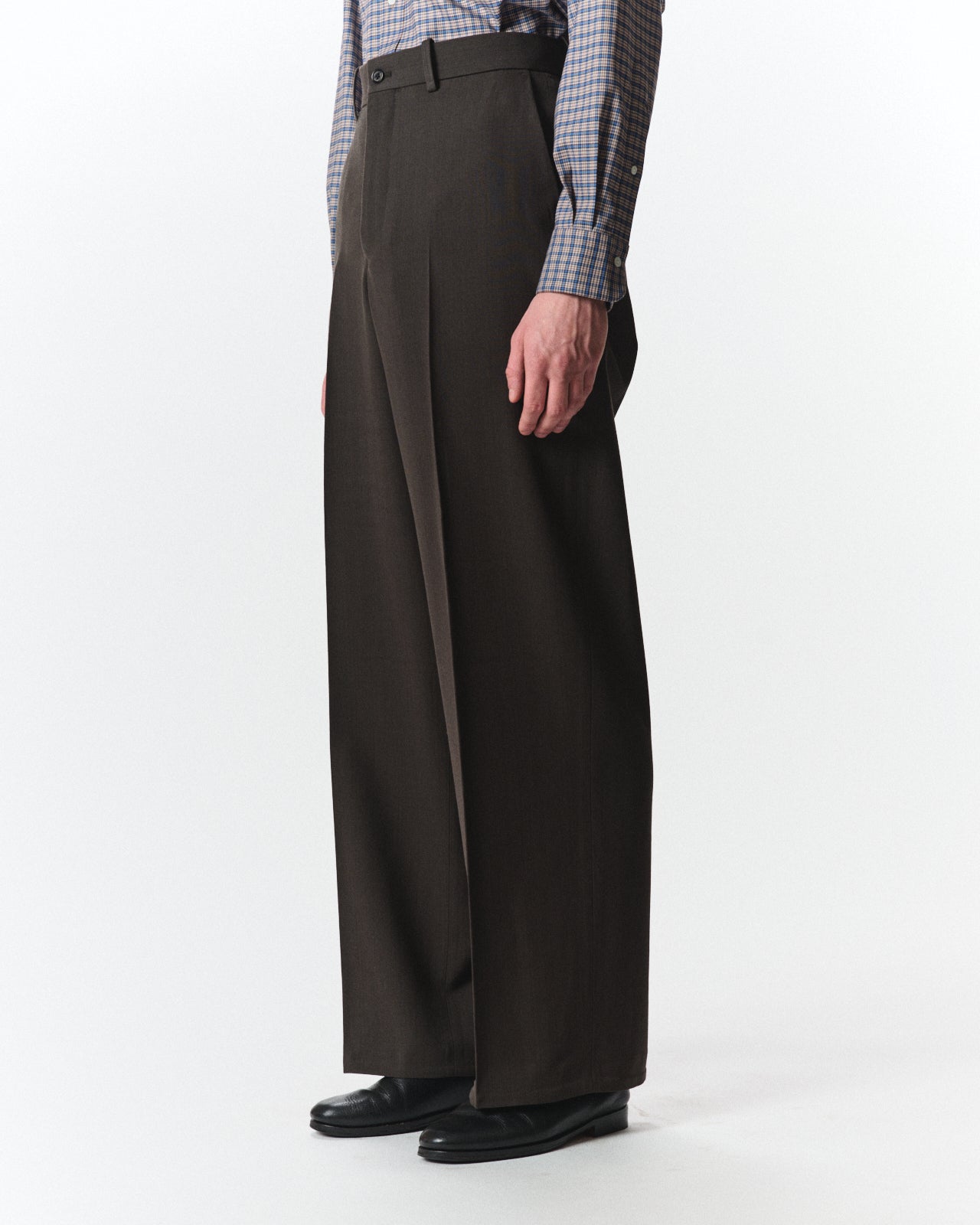 Organic Wool Survival Cloth / Flat Front Wide Trousers, Dark Sage