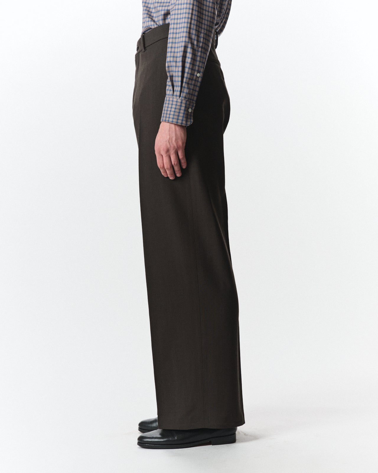Organic Wool Survival Cloth / Flat Front Wide Trousers, Dark Sage