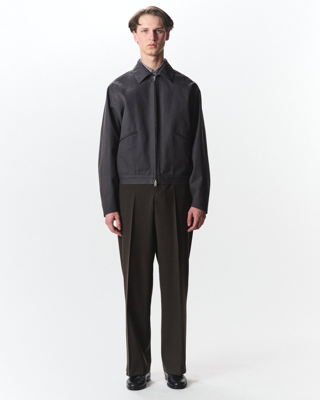 Organic Wool Survival Cloth / Flat Front Wide Trousers, Dark Sage