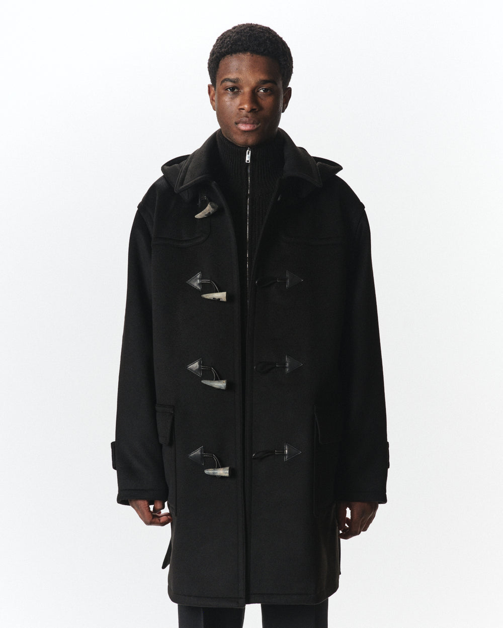 Cashmere Double Faced Cloth / Duffle Coat, Black