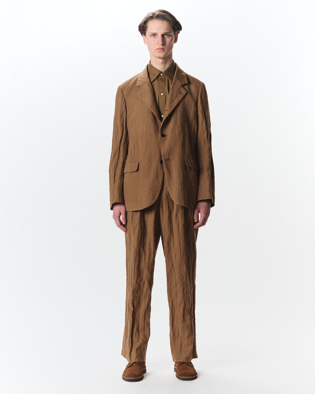 Organic Wool X Stainless Oatmeal / Double Pleated Trousers, Coyote