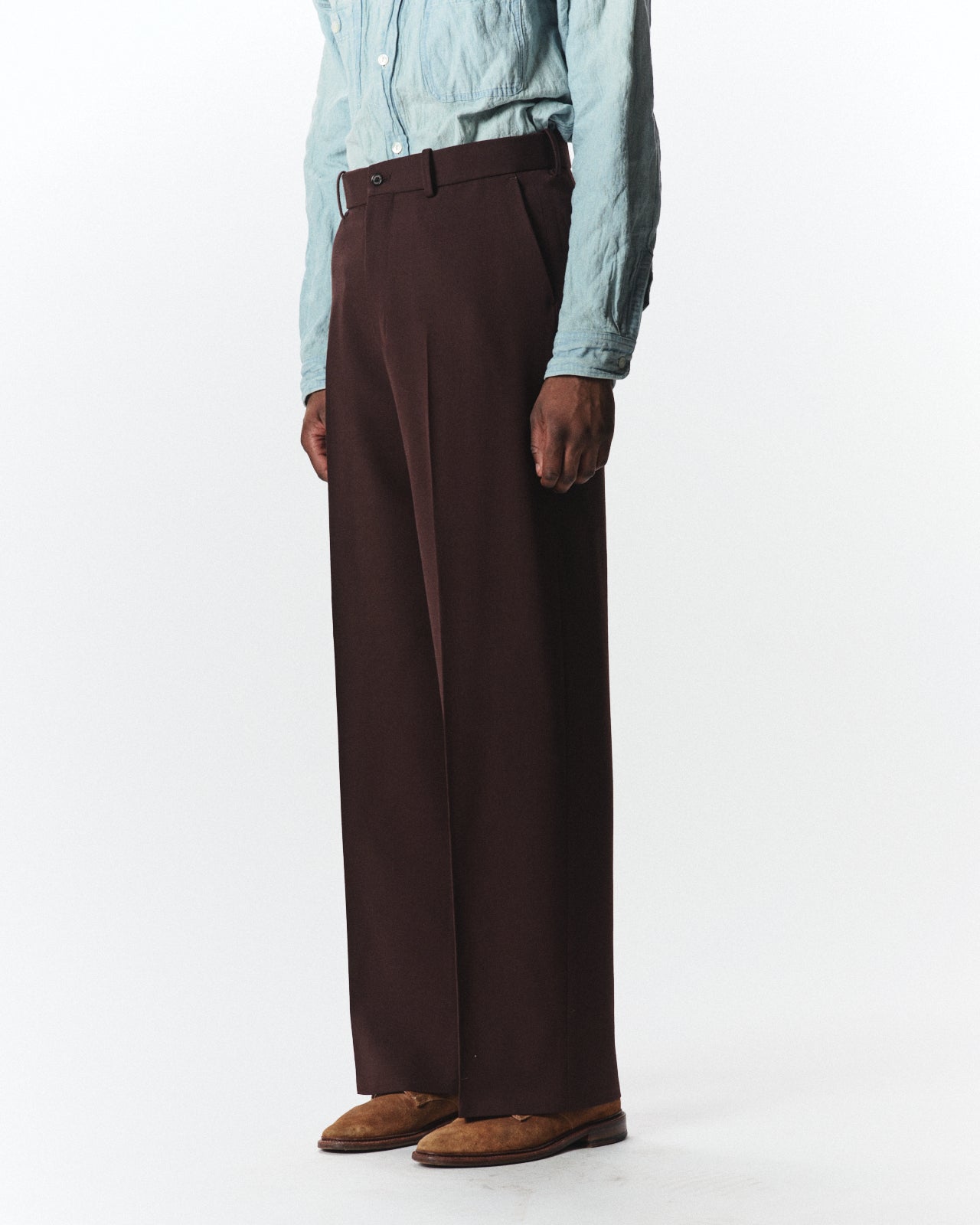 3/60 オーガニックウールサバイバルクロス® / フラットフロントワイドトラウザーズ, Dark Brown