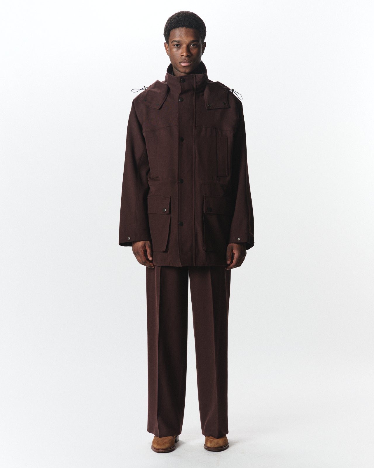 3/60 オーガニックウールサバイバルクロス® / フラットフロントワイドトラウザーズ, Dark Brown