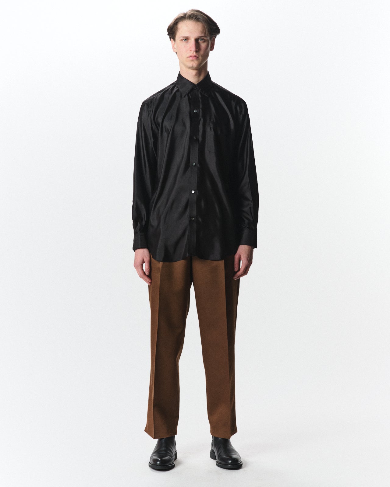 Bratac Silk × Organic Wool Double Cloth Double Pleated Trousers, Amber