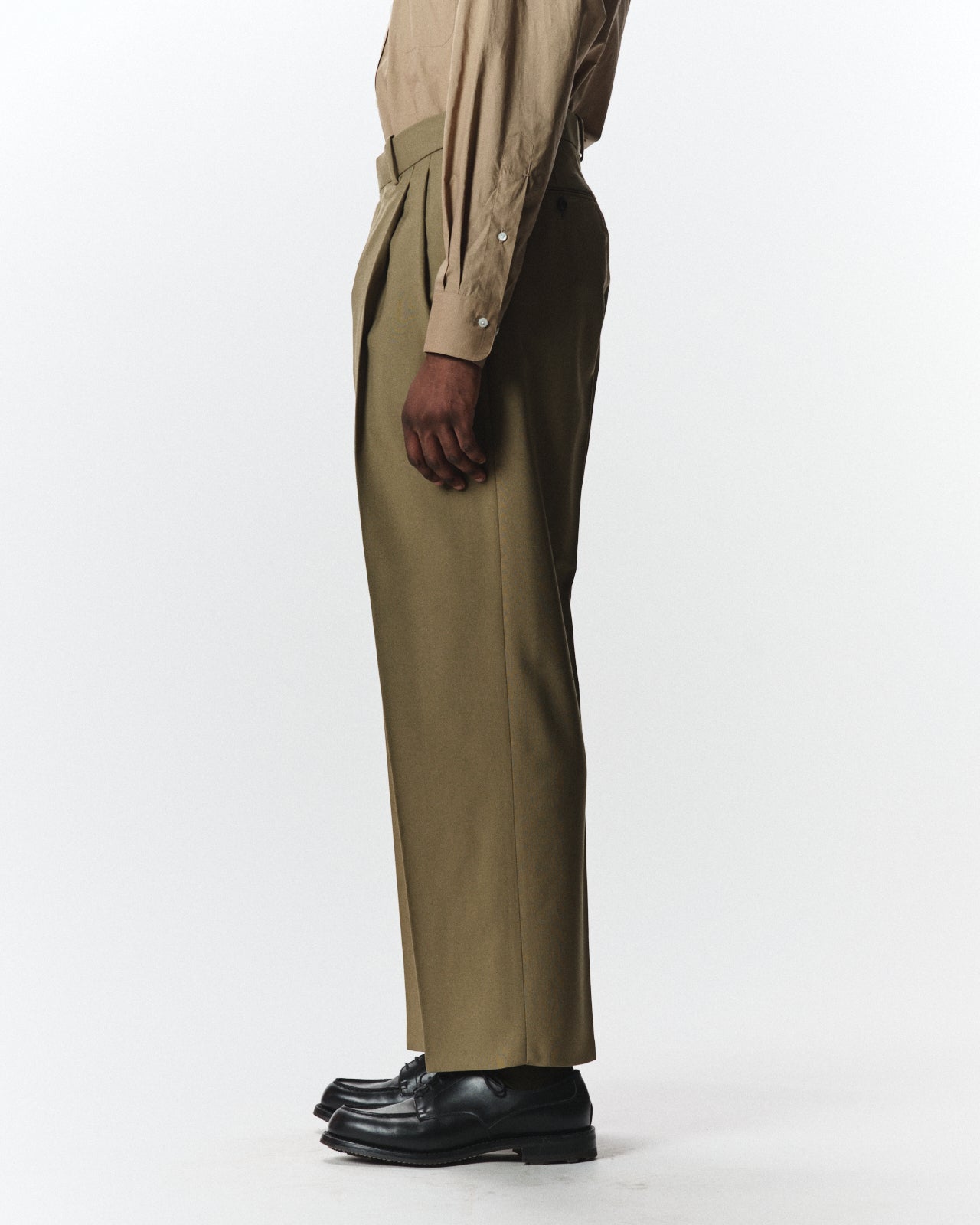 Polwarth Tropical / Double Pleated Trousers, Khaki