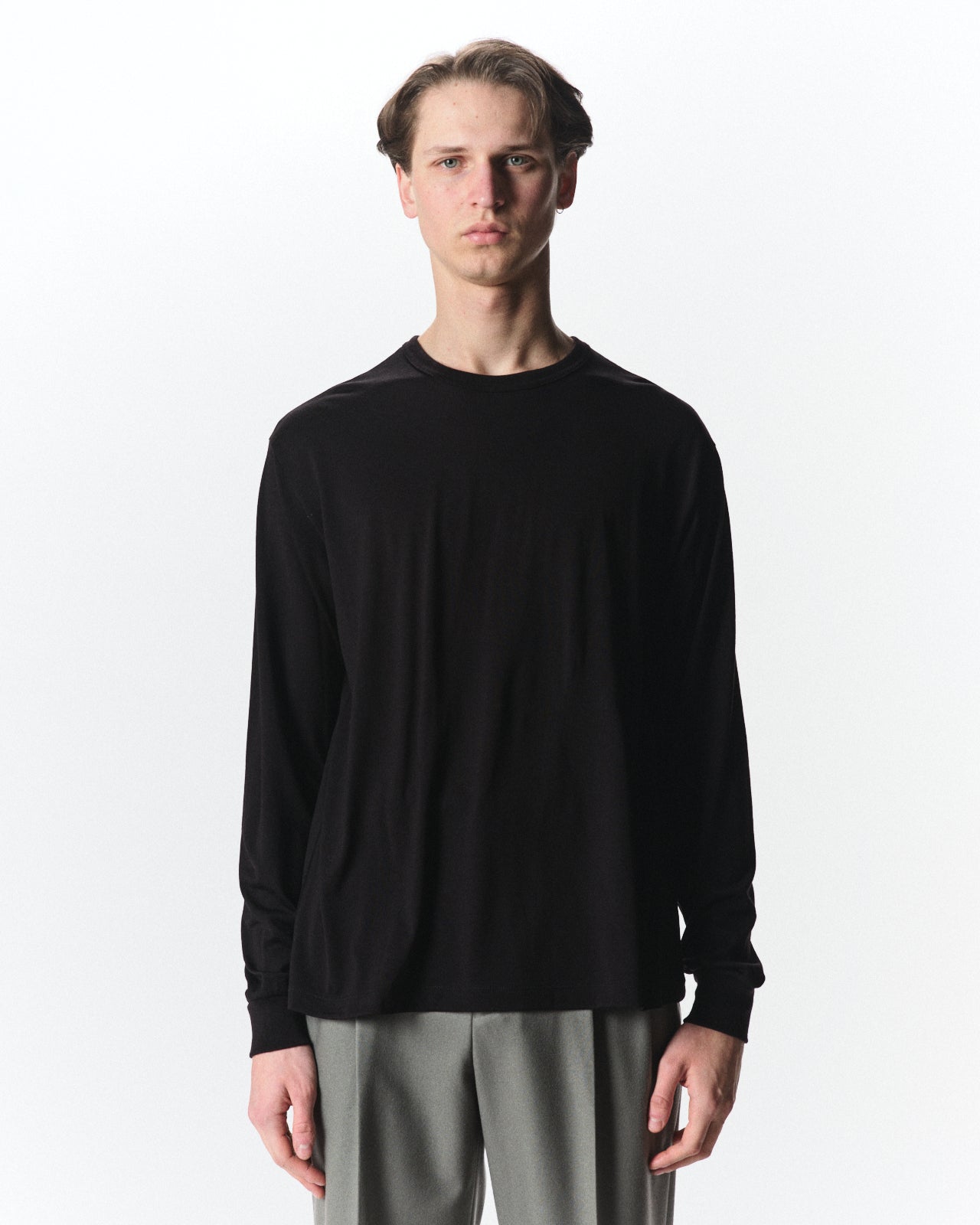 Super 160s Wool Washable Knit / Relaxed Fit L/S Tee, Black