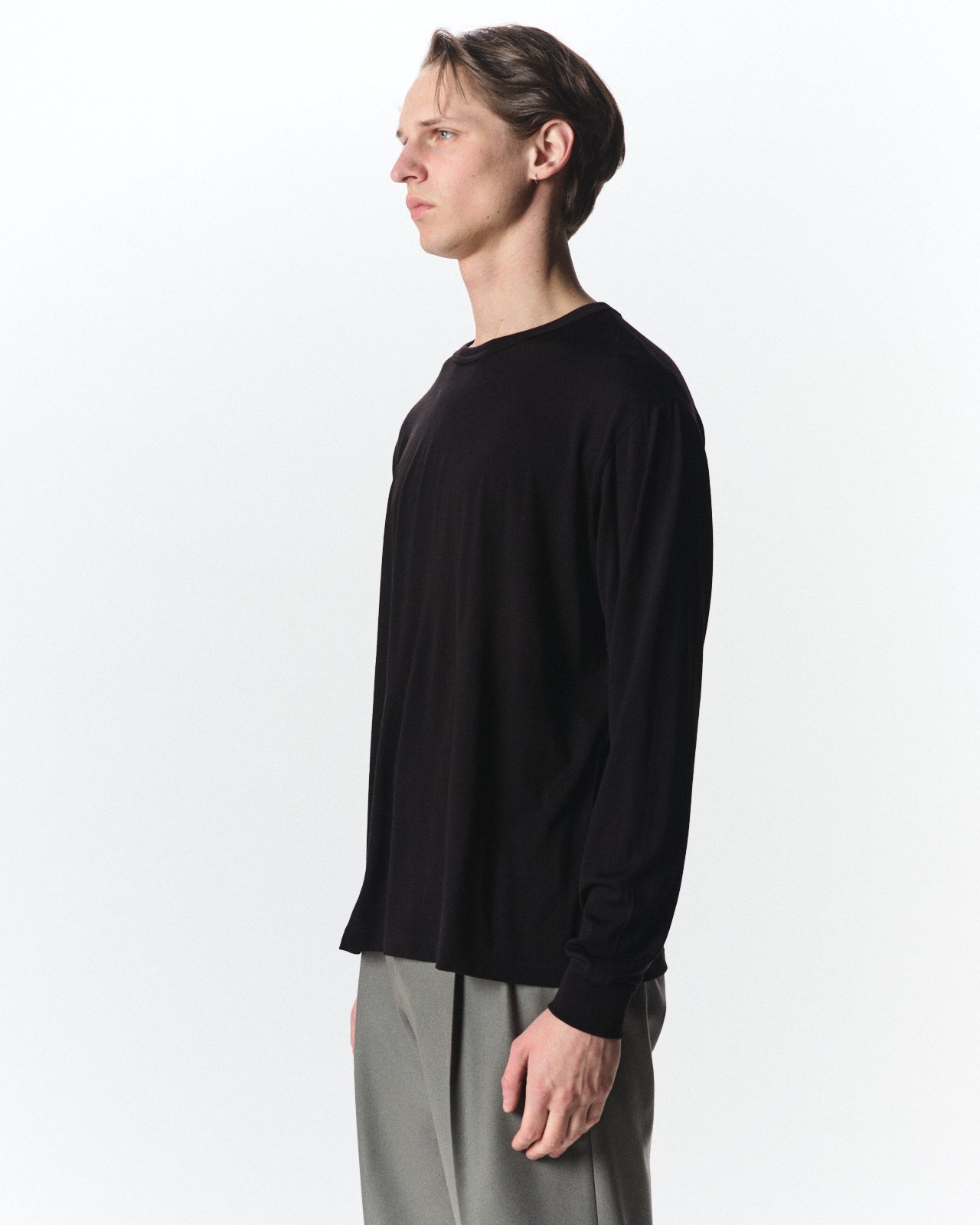 Super 160s Wool Washable Knit / Relaxed Fit L/S Tee, Black