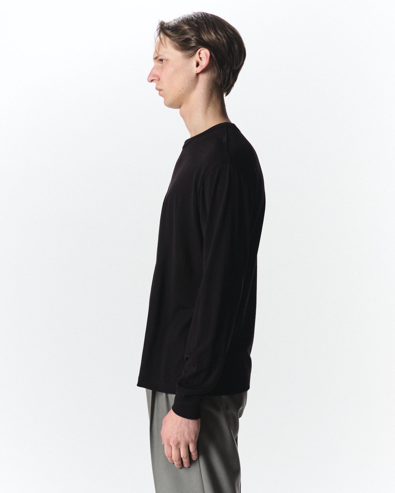 Super 160s Wool Washable Knit / Relaxed Fit L/S Tee, Black