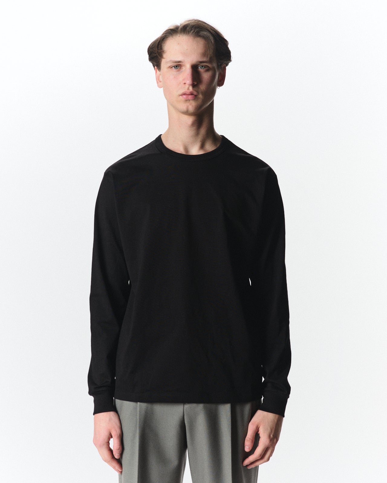 Organic Giza 60/3 Jersey Survival Cloth L/S Relaxed Fit Tee, Black