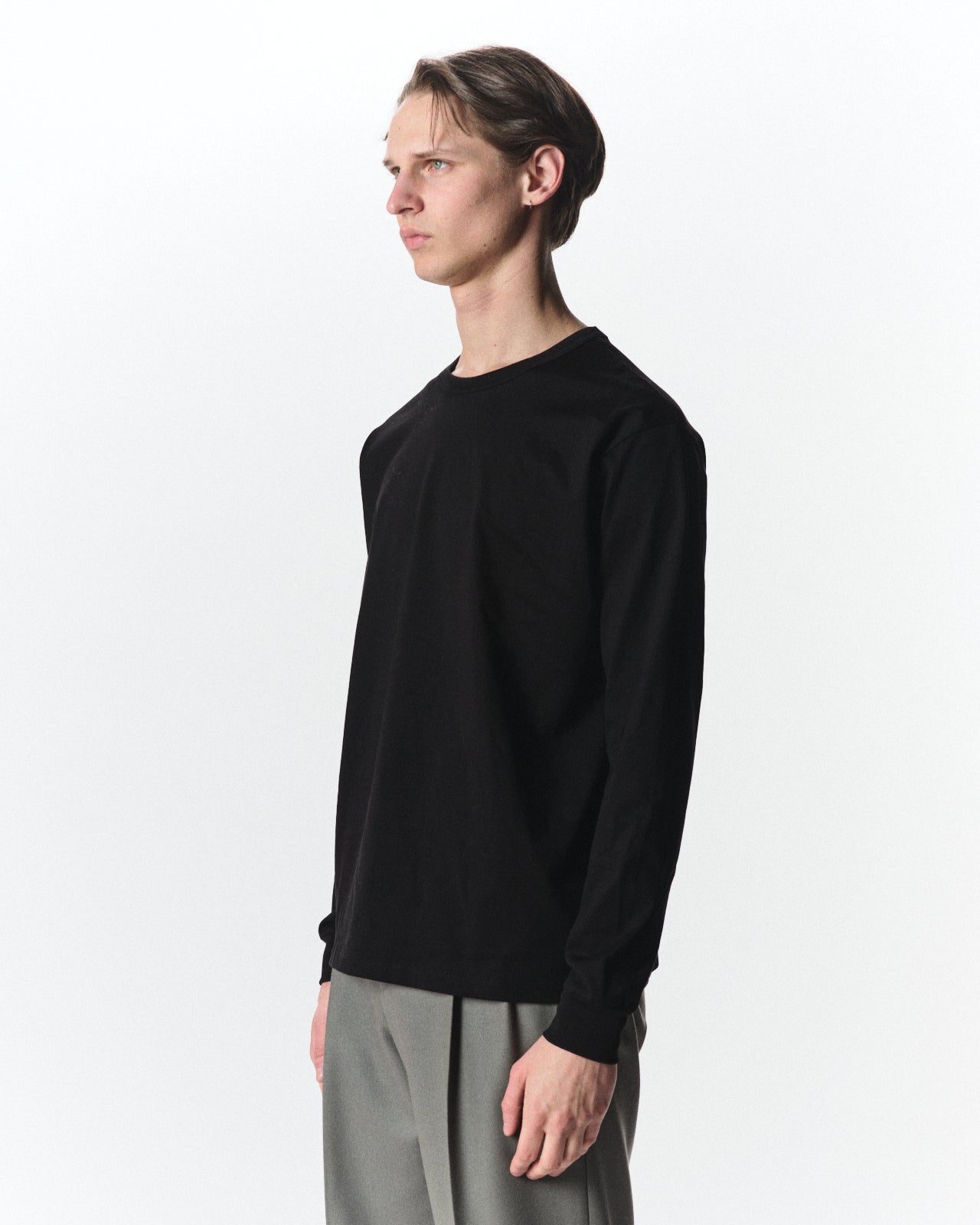 Organic Giza 60/3 Jersey Survival Cloth L/S Relaxed Fit Tee, Black