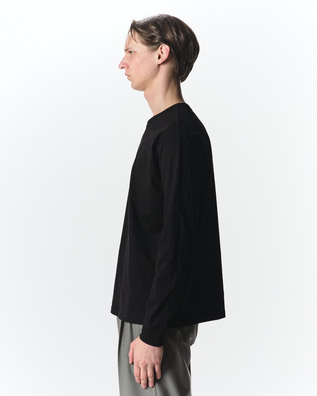 Organic Giza 60/3 Jersey Survival Cloth L/S Relaxed Fit Tee, Black
