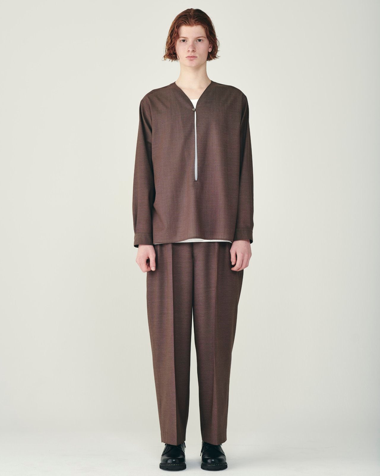 2/72ウール強撚トロピカル / スキッパーシャツ, Brown