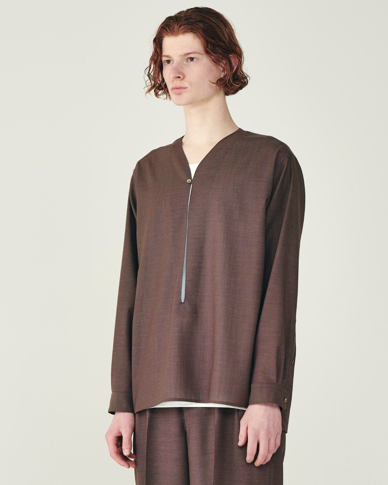 2/72ウール強撚トロピカル / スキッパーシャツ, Brown
