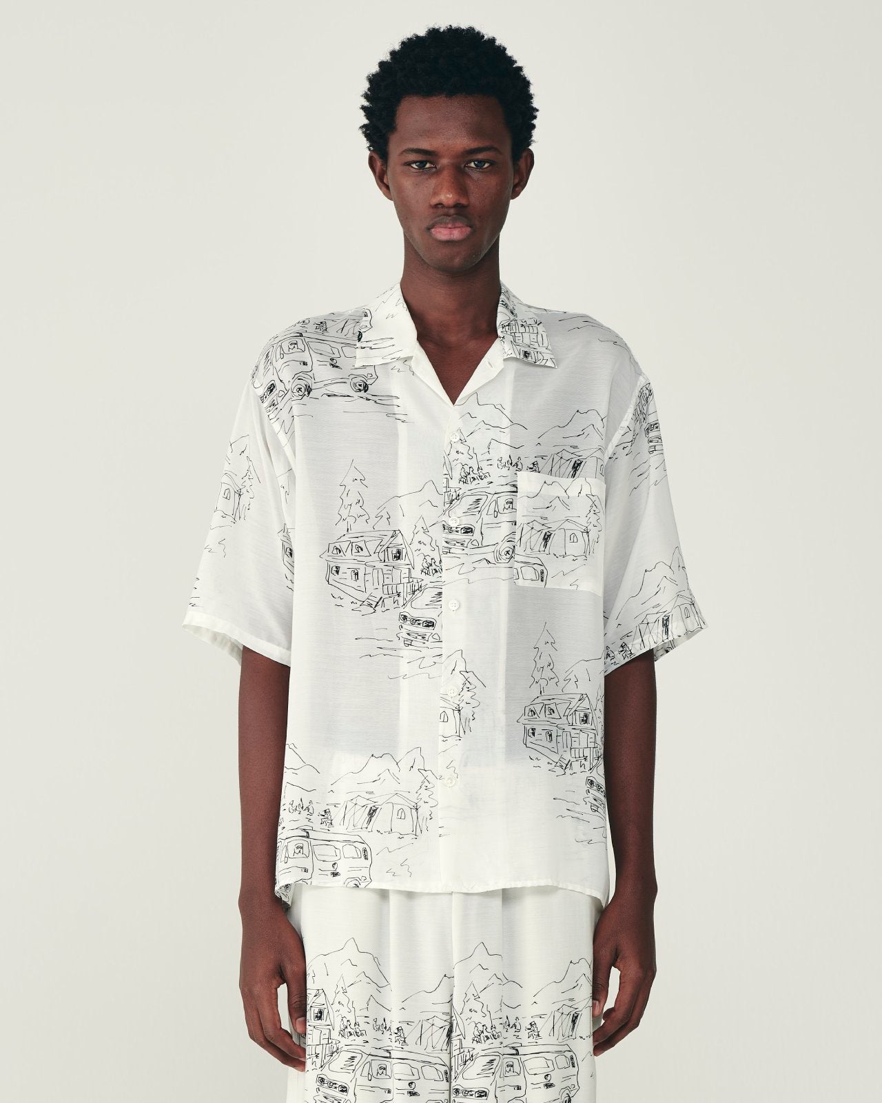 キュプラシルクローン / オープンカラー S/S シャツ, White Vanagon