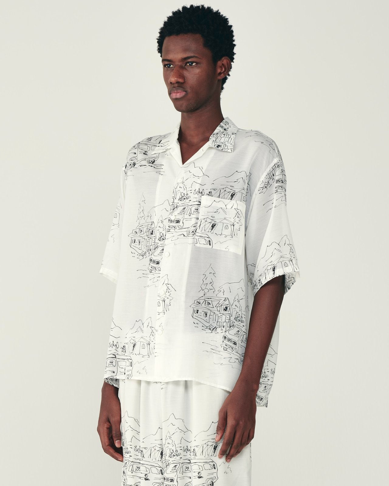 キュプラシルクローン / オープンカラー S/S シャツ, White Vanagon