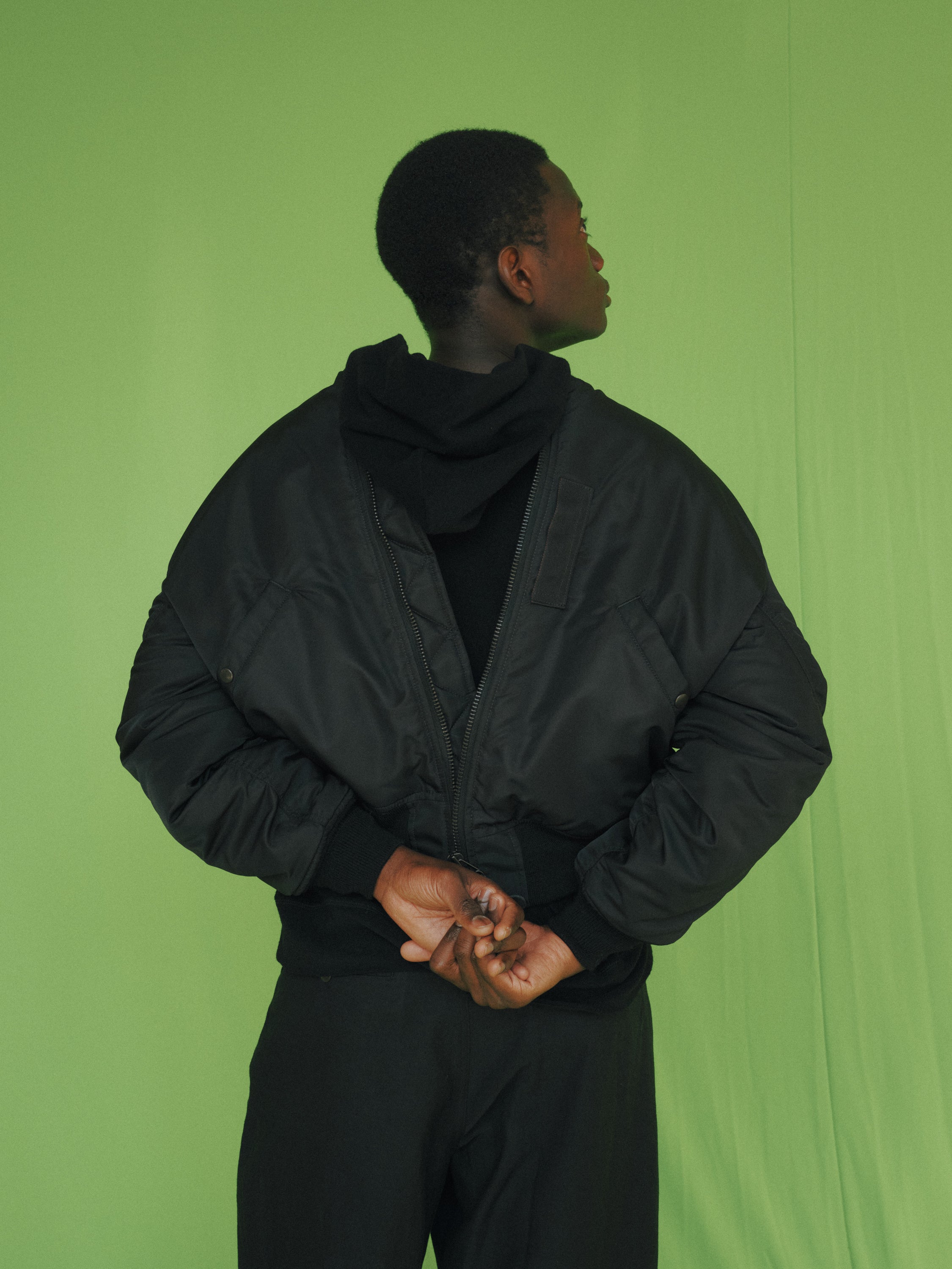 Super 140s Washable Wool Pile Knit / Zip Parka, Black