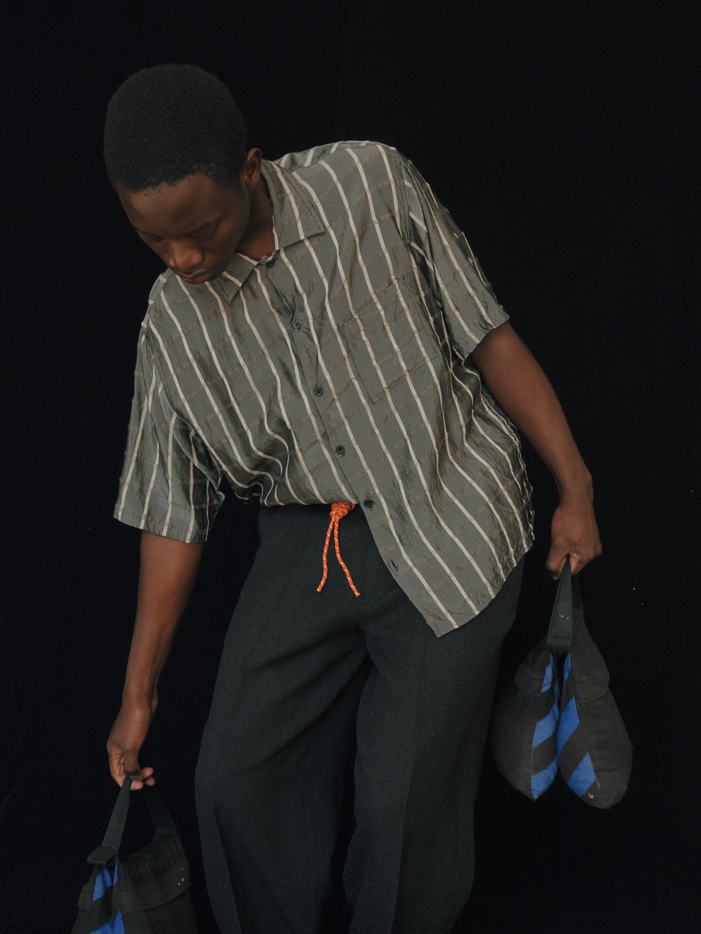 Cupra/Wool Twill / Open Collar S/S Shirt, Gray Check