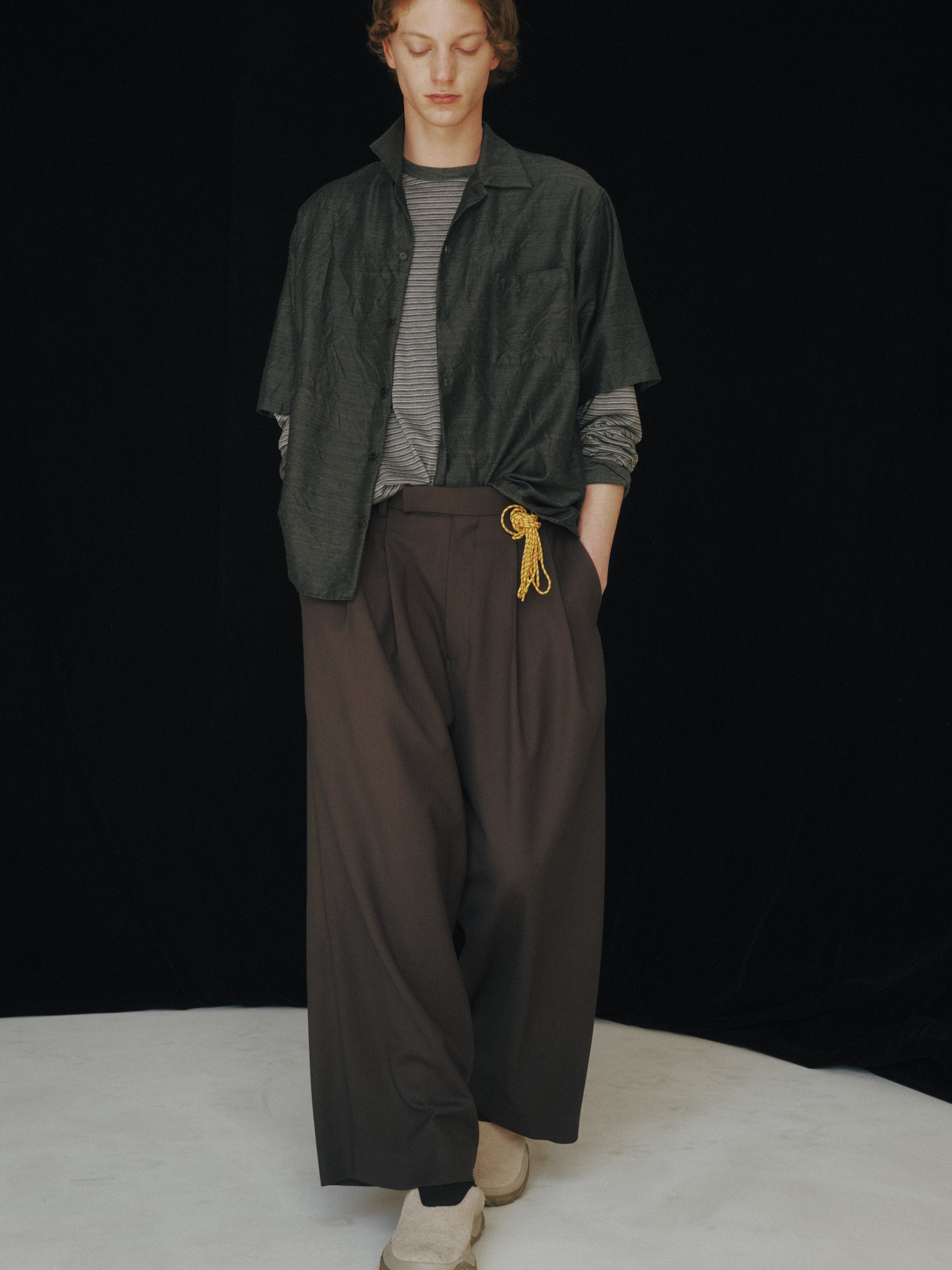 Super 120s Washable Wool Jersey / Crew Neck L/S Tee, Gray Border