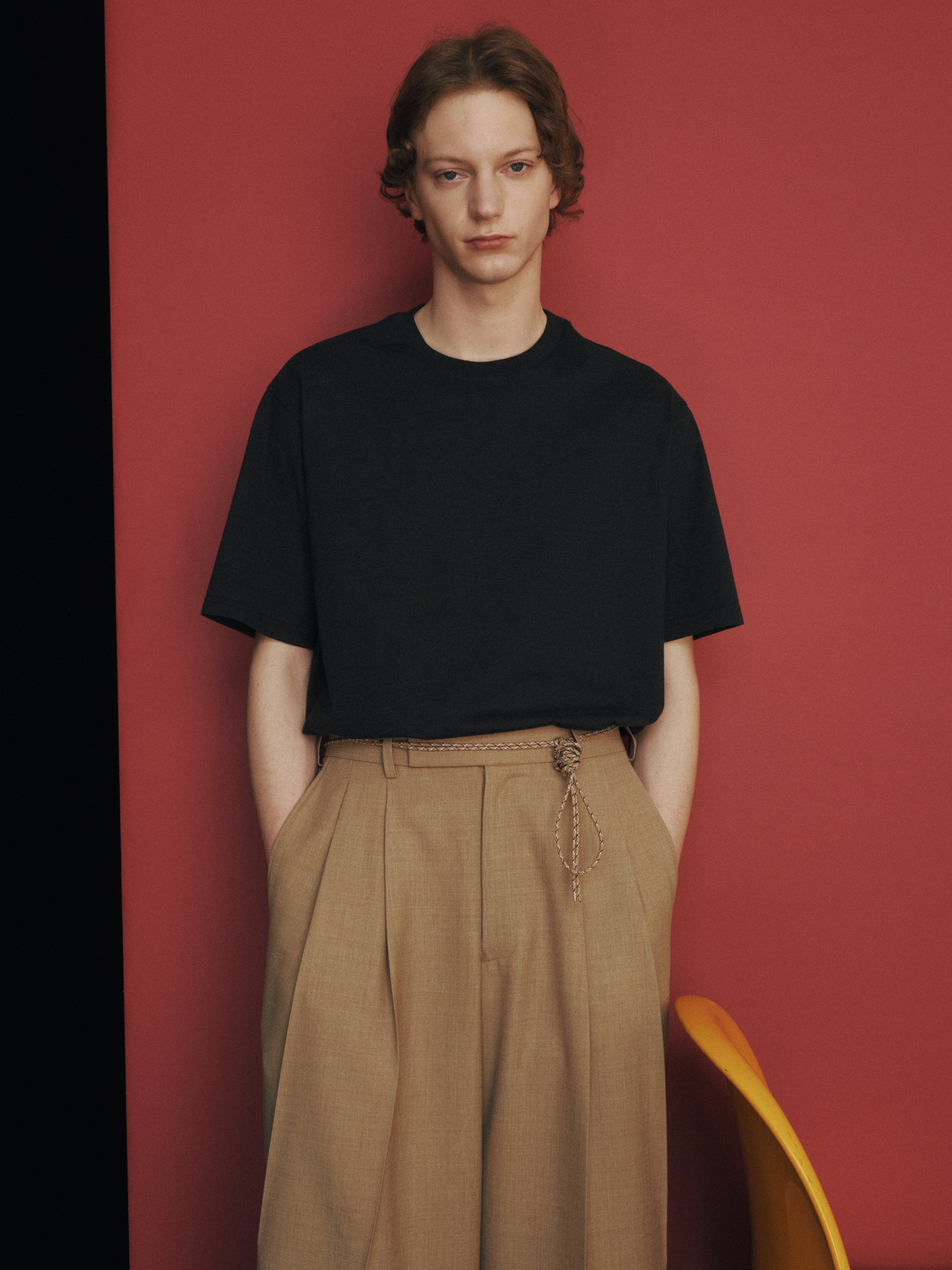 Recycled Polyester Wool Gabardine / Double Pleated Baggy Trousers, Beige