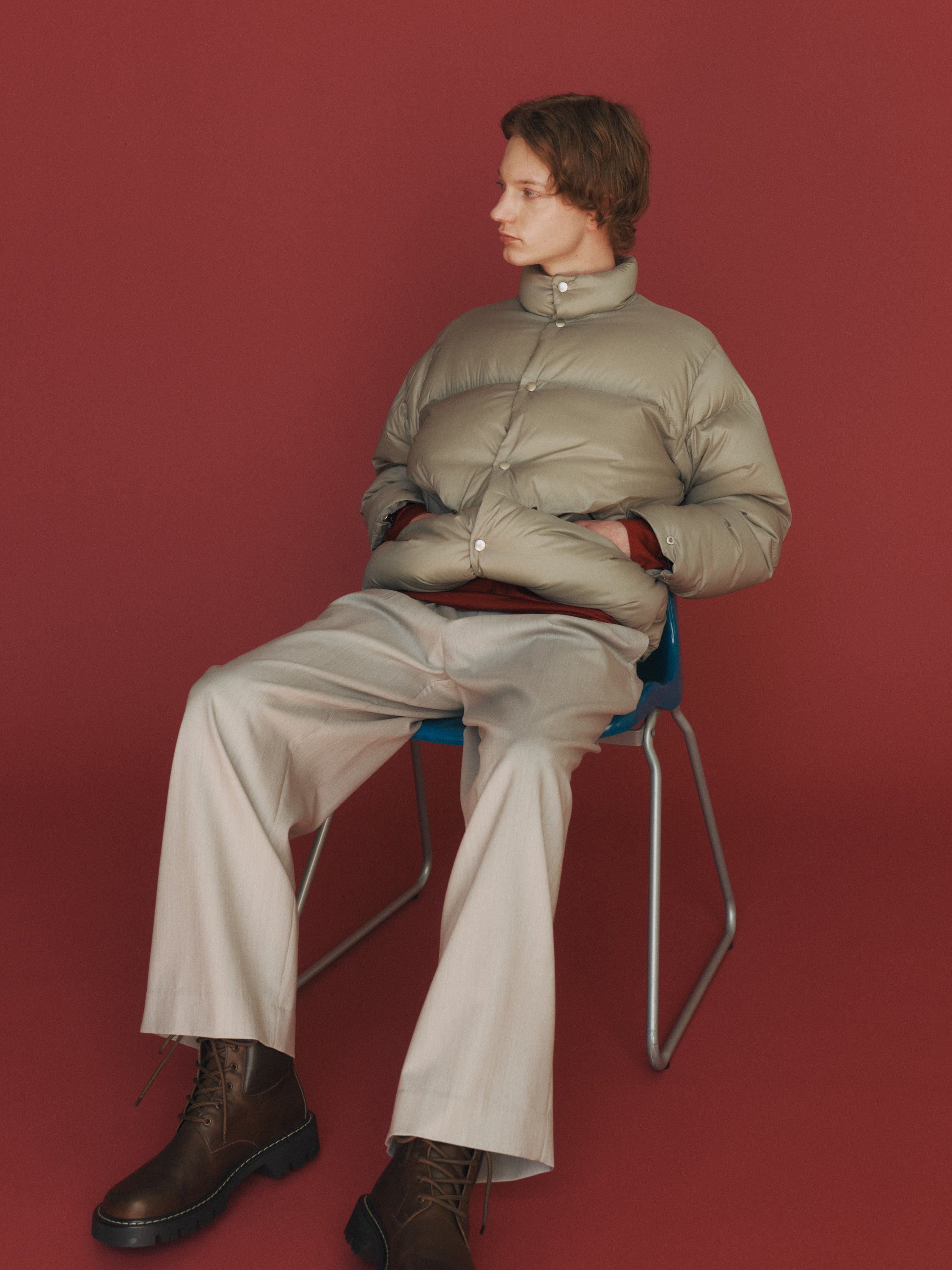2/60 Wool Tropical Melange / Double Pleated Military Trousers, Light Gray