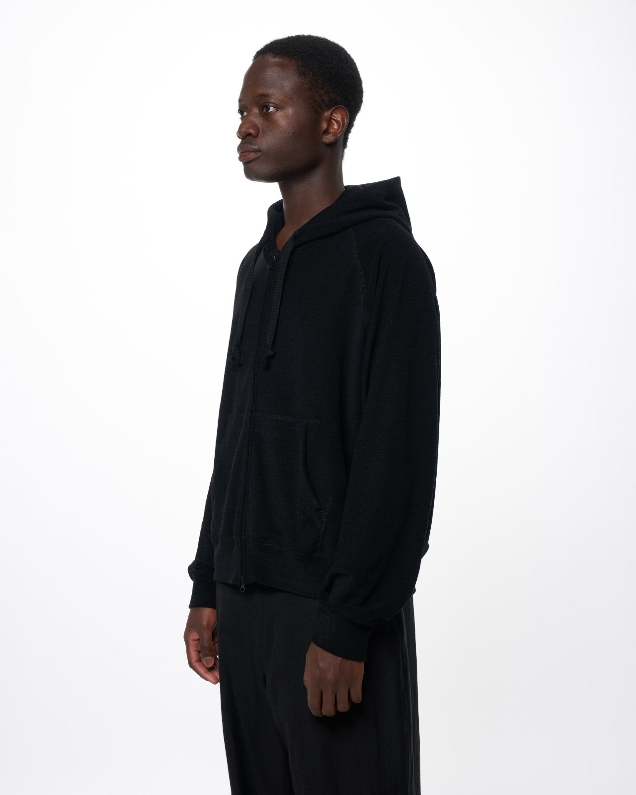 Super 140s Washable Wool Pile Knit / Zip Parka, Black