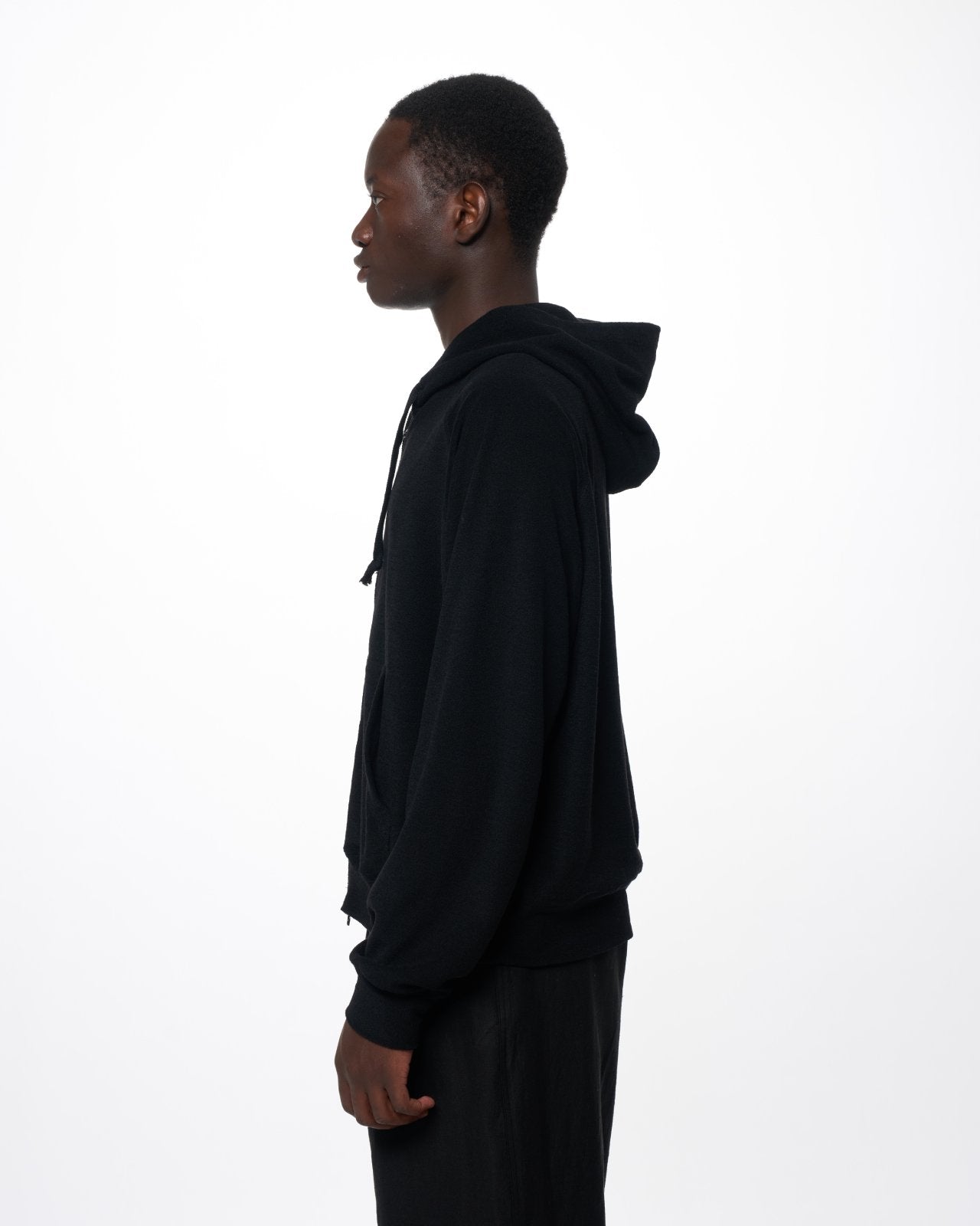 Super 140s Washable Wool Pile Knit / Zip Parka, Black