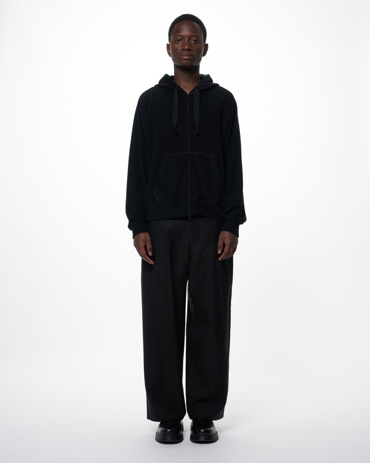 Super 140s Washable Wool Pile Knit / Zip Parka, Black