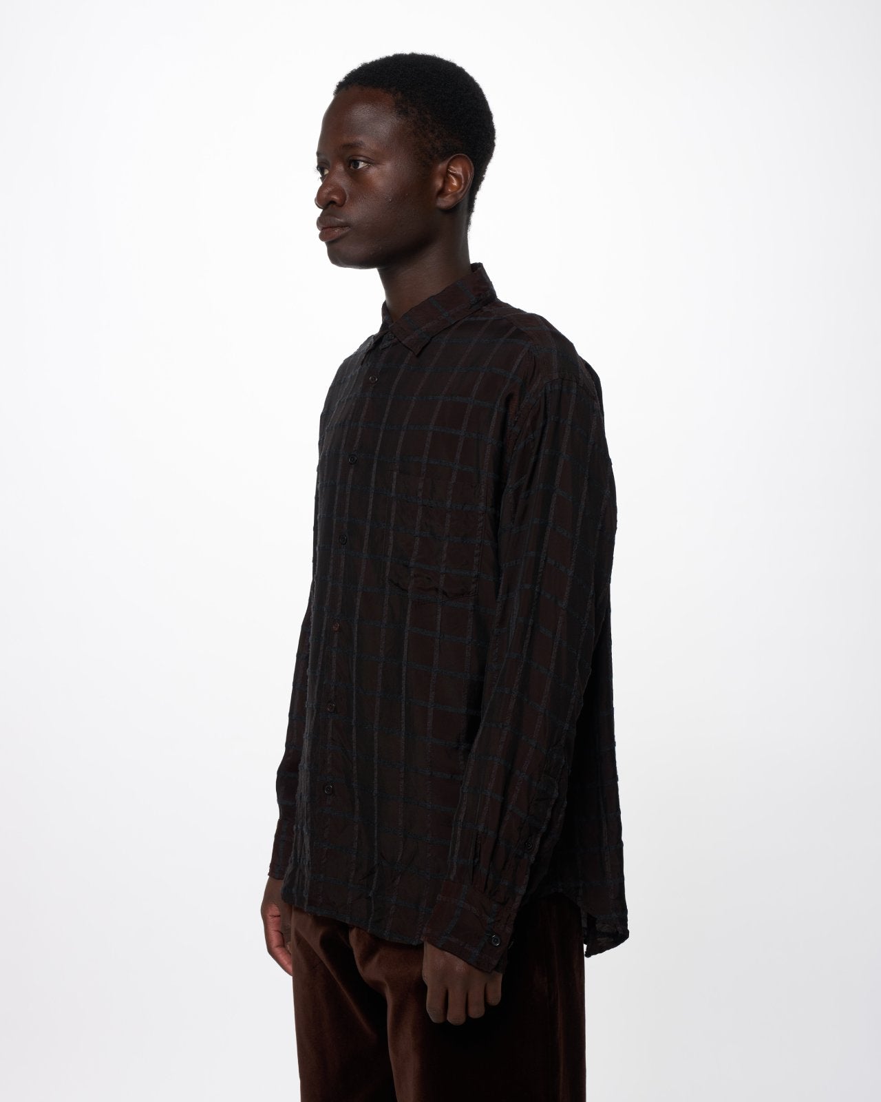 キュプラウールツイル / セミスプレッドカラーシャツ, Brown Check