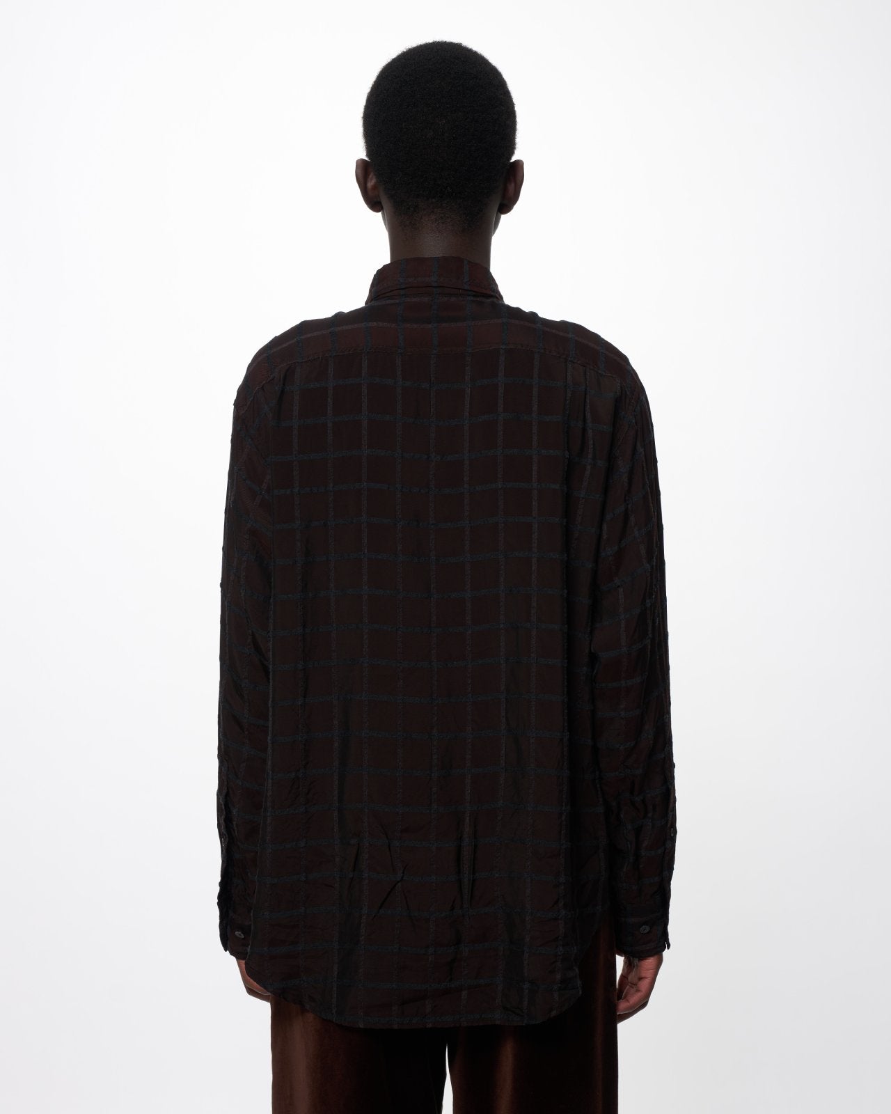 キュプラウールツイル / セミスプレッドカラーシャツ, Brown Check
