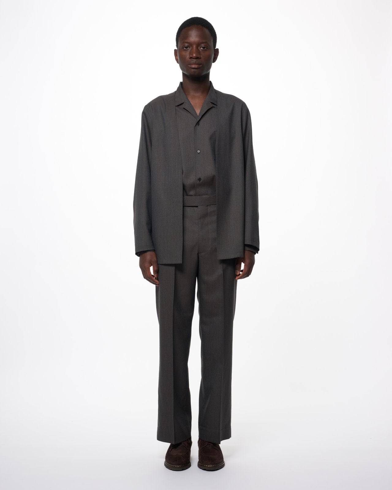 2/60 Wool Tropical Melange / Regular Fit Straight Trousers, Brown Gray