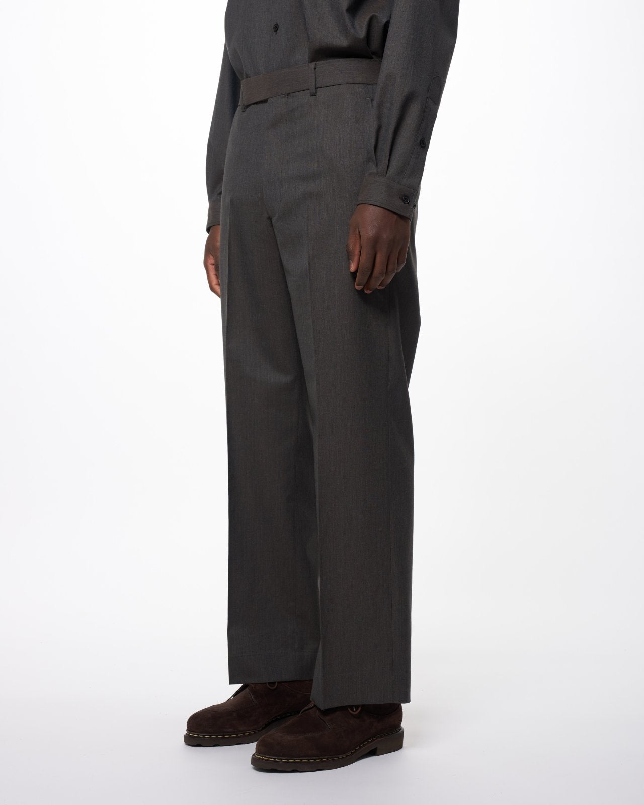 2/60 Wool Tropical Melange / Regular Fit Straight Trousers, Brown Gray