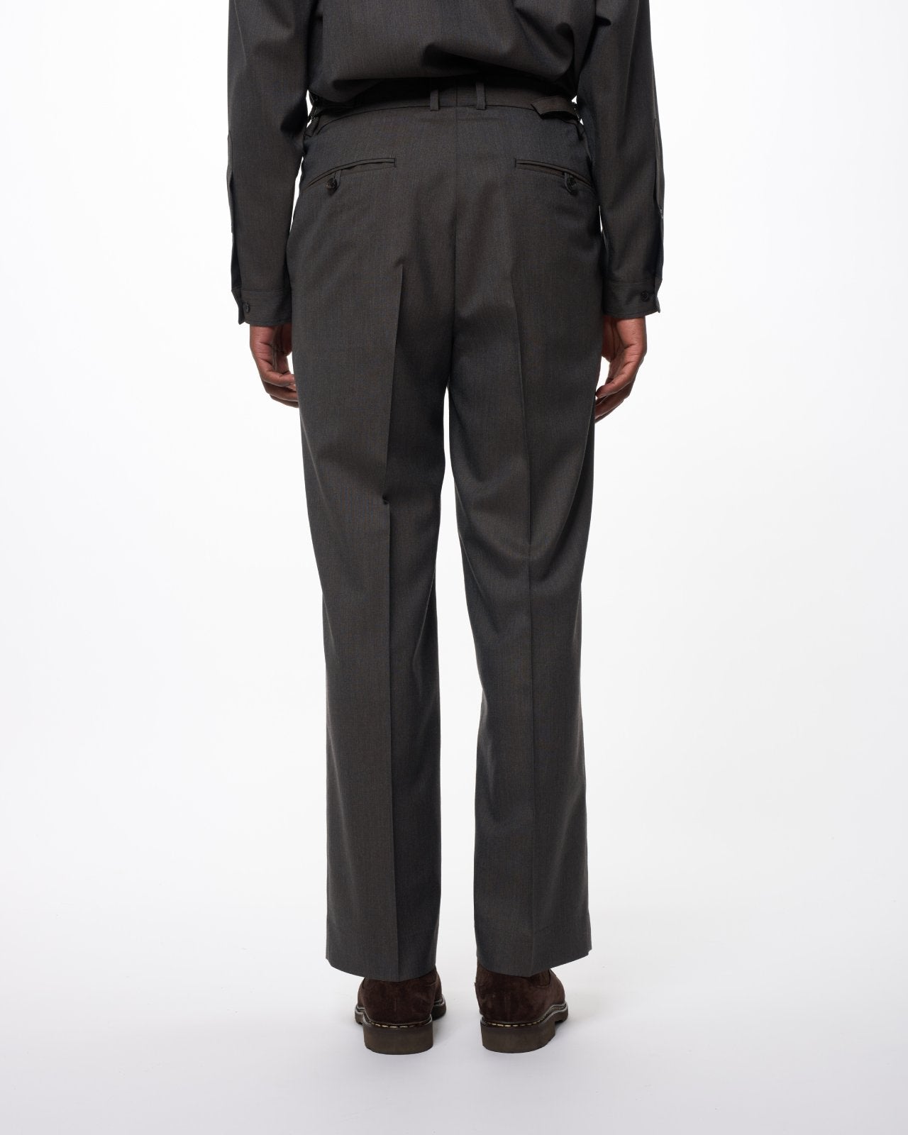 2/60 Wool Tropical Melange / Regular Fit Straight Trousers, Brown Gray