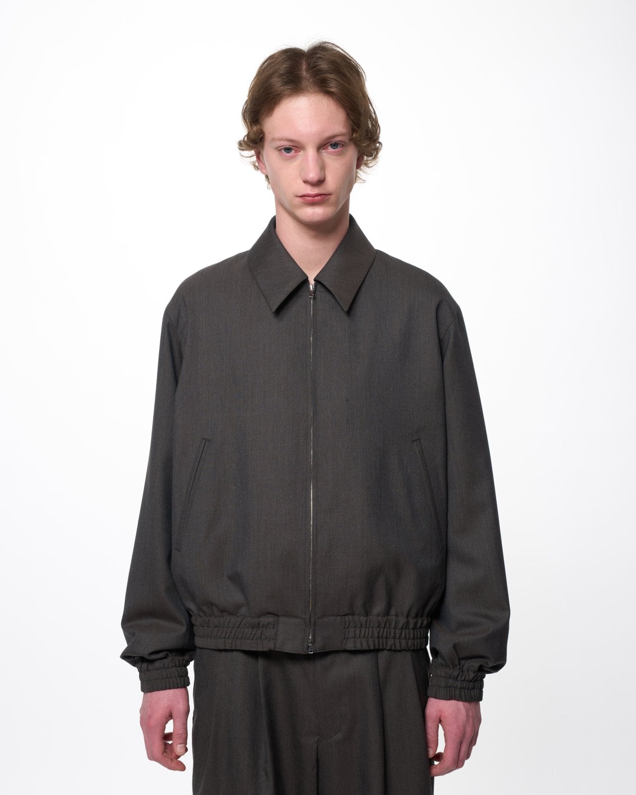 2/60 Wool Tropical Melange / Zip Blouson, Brown Gray