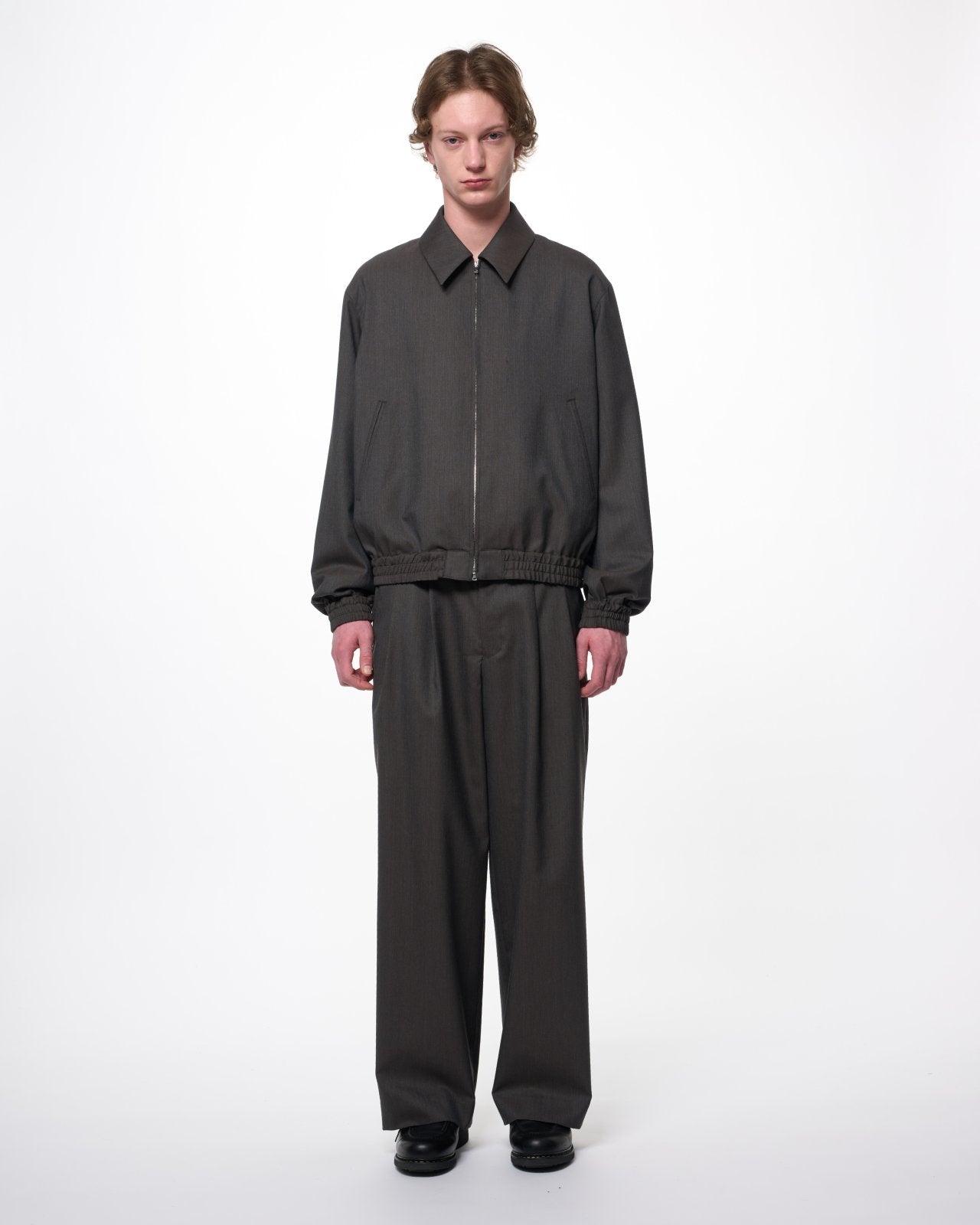 2/60 Wool Tropical Melange / Zip Blouson, Brown Gray