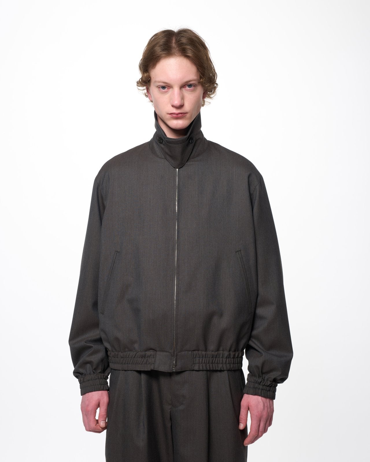 2/60 Wool Tropical Melange / Zip Blouson, Brown Gray