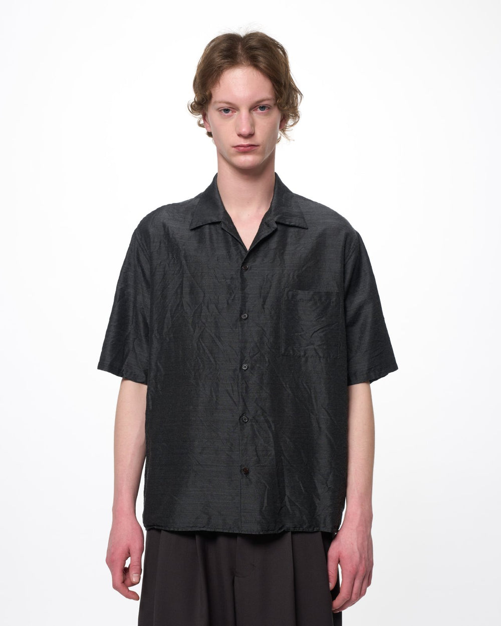 シルクウールフェザーツイル / オープンカラーS/S Shirt, Gray