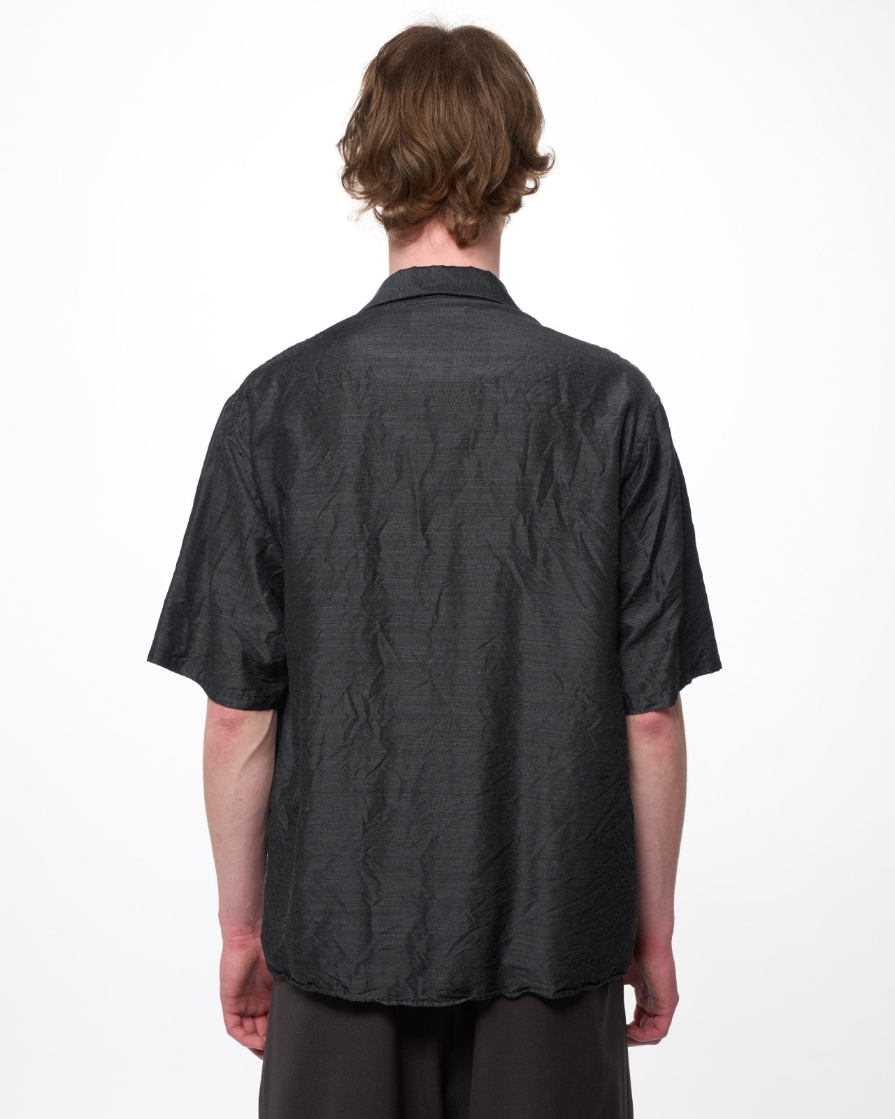 Silk/Wool Feather Twill / Open Collar S/S Shirt, Gray